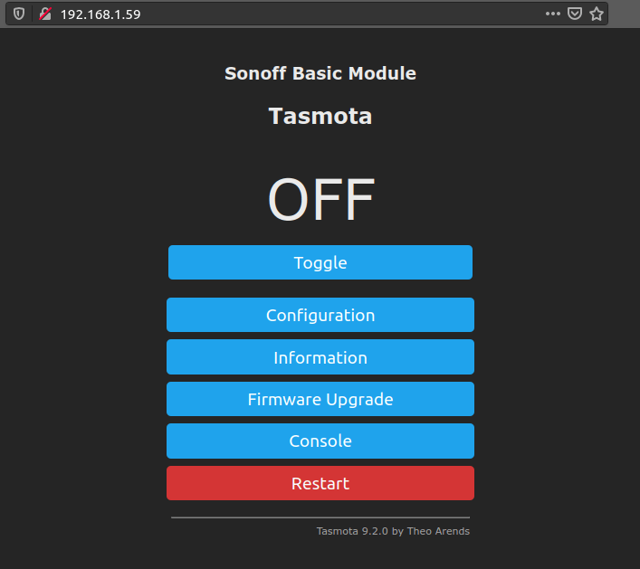 tasmota main page
