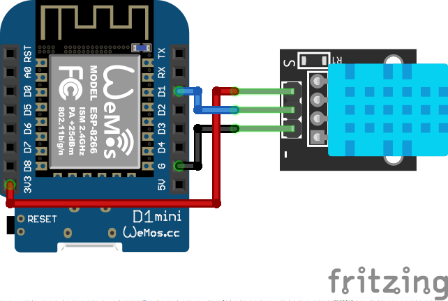 D1 Mini and DHT-11 Wiring Diagram