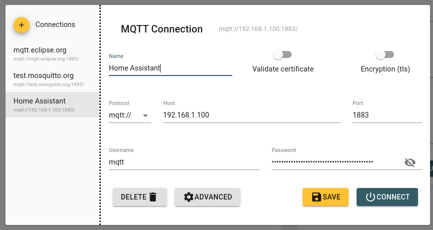 Connecting to MQTT using MQTT Explorer