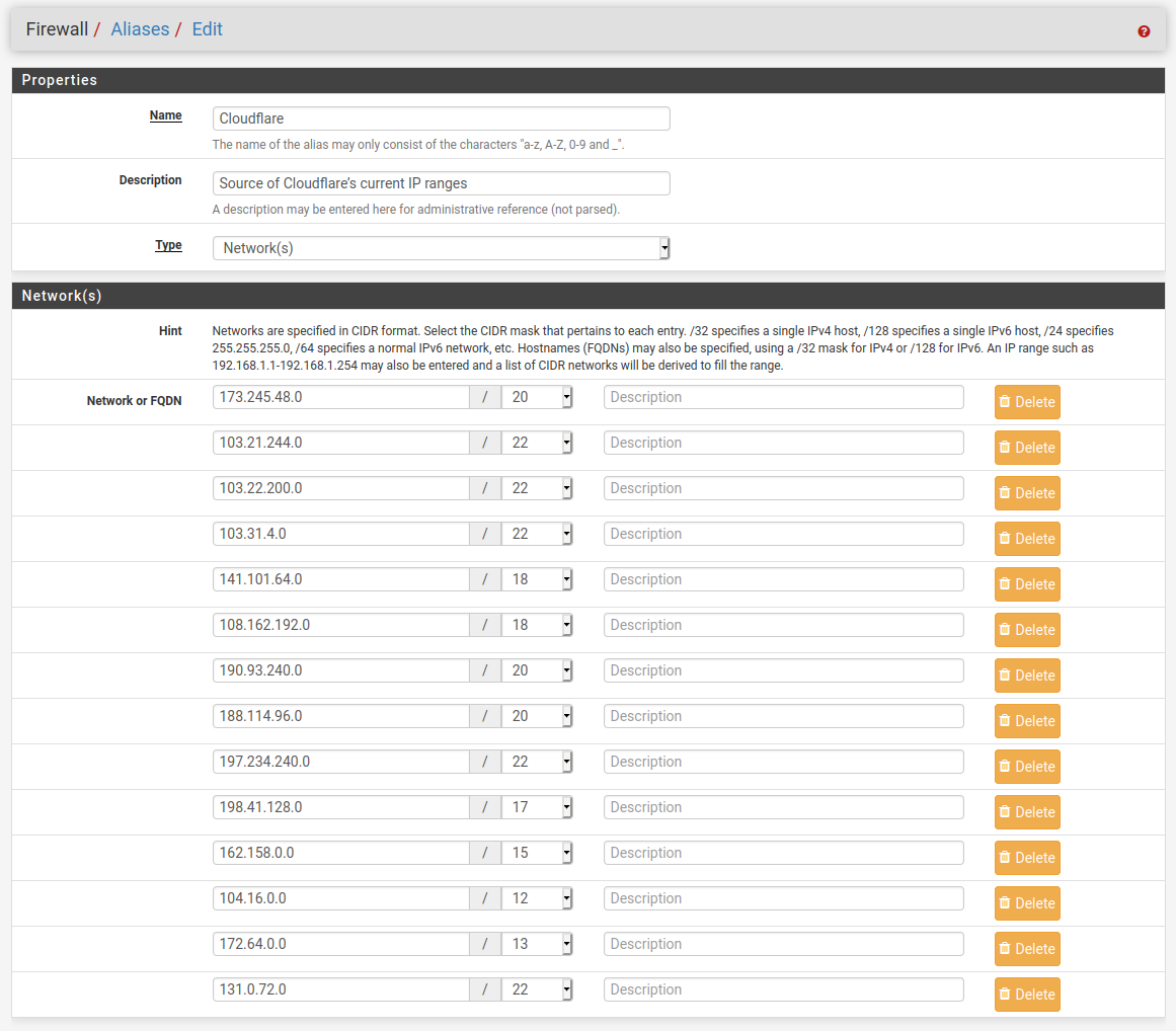 pfsense firewall cloudflare alias