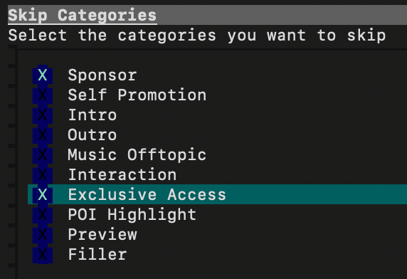 iSponsorBlockTV Skip Categories