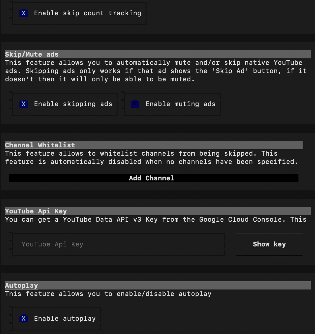 iSponsorBlockTV Skip Settings