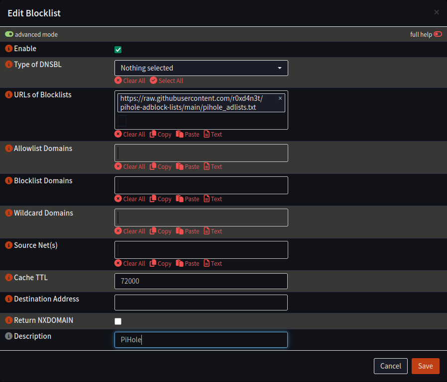 Adding a manual DNS block list URL